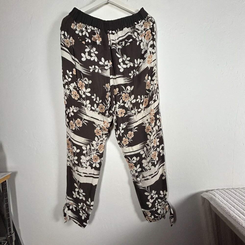 Anthropologie Elevenses Womens Brown Floral Tie Hem Joggers Pants Pockets Medium - Picture 2 of 12